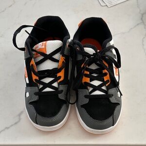 DC Kids Black, Orange, and Gray Sneakers